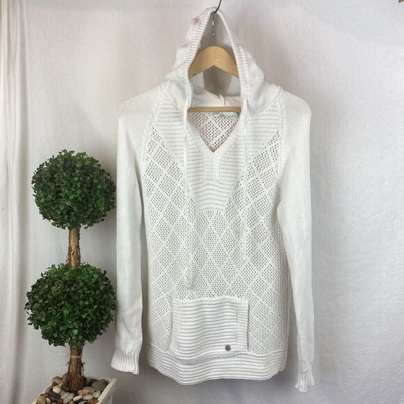 PrAna White Long Sleeve Crochet Hoody Sweater S - Picture 1 of 5